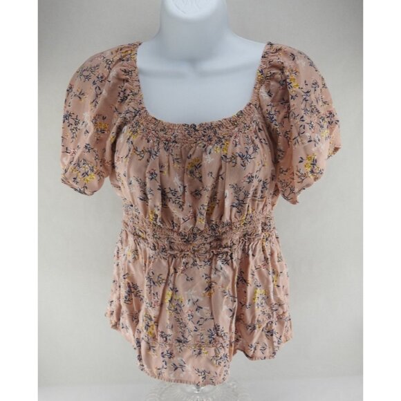 Derek Heart Pink Blush Floral Smocked Peplum Top Size Jrs M Cottagecore - Picture 8 of 8